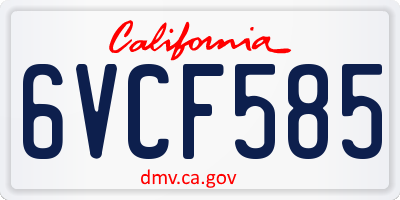 CA license plate 6VCF585