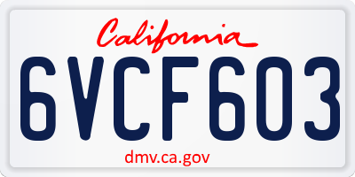 CA license plate 6VCF603