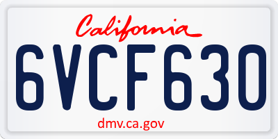CA license plate 6VCF630
