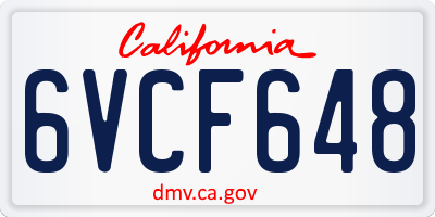 CA license plate 6VCF648