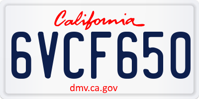 CA license plate 6VCF650