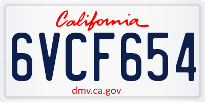CA license plate 6VCF654