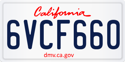 CA license plate 6VCF660