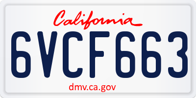 CA license plate 6VCF663
