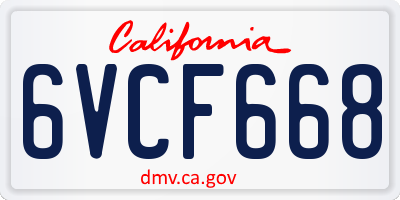 CA license plate 6VCF668