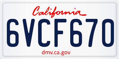 CA license plate 6VCF670