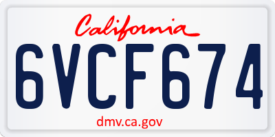 CA license plate 6VCF674