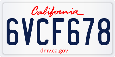 CA license plate 6VCF678