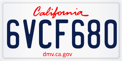 CA license plate 6VCF680