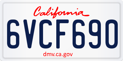 CA license plate 6VCF690