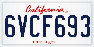CA license plate 6VCF693