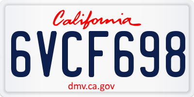 CA license plate 6VCF698