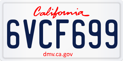 CA license plate 6VCF699