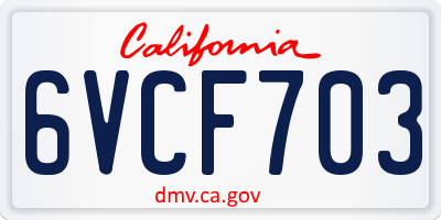 CA license plate 6VCF703