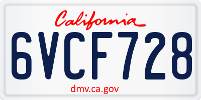CA license plate 6VCF728