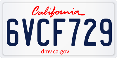 CA license plate 6VCF729