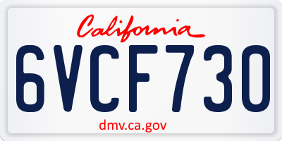 CA license plate 6VCF730