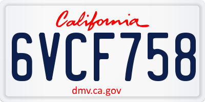 CA license plate 6VCF758