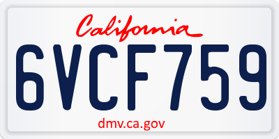 CA license plate 6VCF759