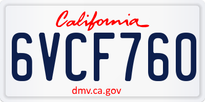 CA license plate 6VCF760