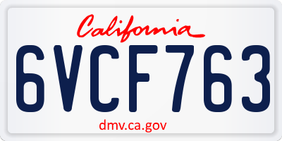 CA license plate 6VCF763