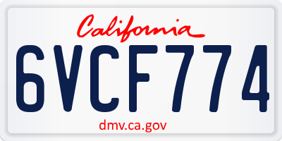 CA license plate 6VCF774