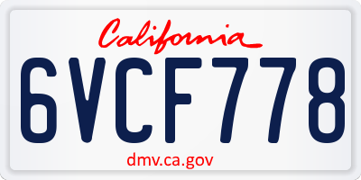 CA license plate 6VCF778
