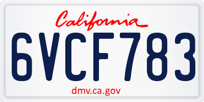 CA license plate 6VCF783