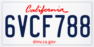 CA license plate 6VCF788