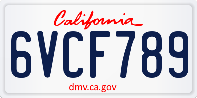 CA license plate 6VCF789