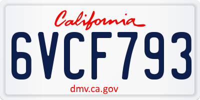 CA license plate 6VCF793