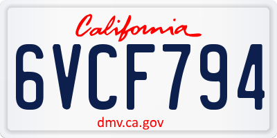CA license plate 6VCF794