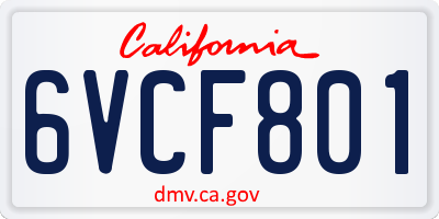 CA license plate 6VCF801