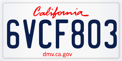CA license plate 6VCF803