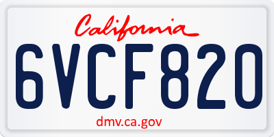 CA license plate 6VCF820