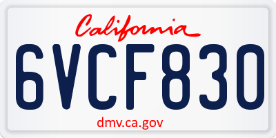 CA license plate 6VCF830