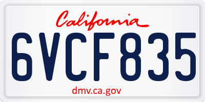 CA license plate 6VCF835