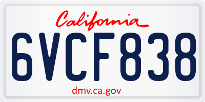 CA license plate 6VCF838