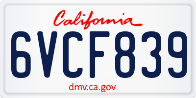 CA license plate 6VCF839