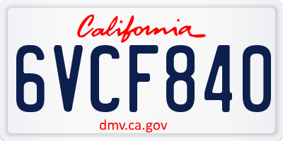 CA license plate 6VCF840