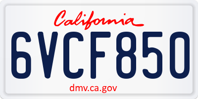 CA license plate 6VCF850
