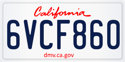 CA license plate 6VCF860