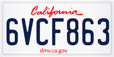 CA license plate 6VCF863