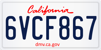 CA license plate 6VCF867