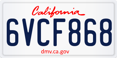 CA license plate 6VCF868