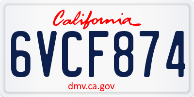 CA license plate 6VCF874