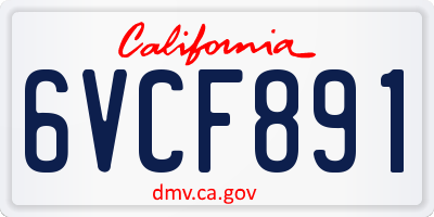 CA license plate 6VCF891