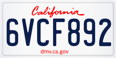 CA license plate 6VCF892