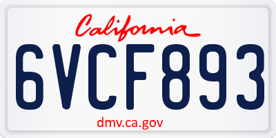 CA license plate 6VCF893