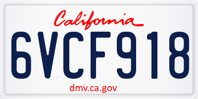 CA license plate 6VCF918
